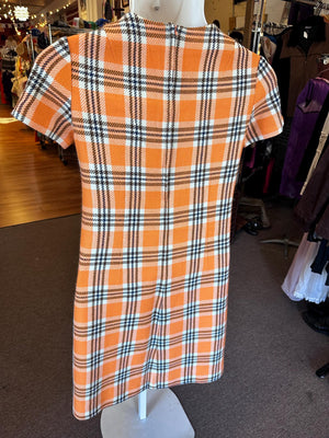 1960s Plus Size Knit Dress Orange Plaid XL