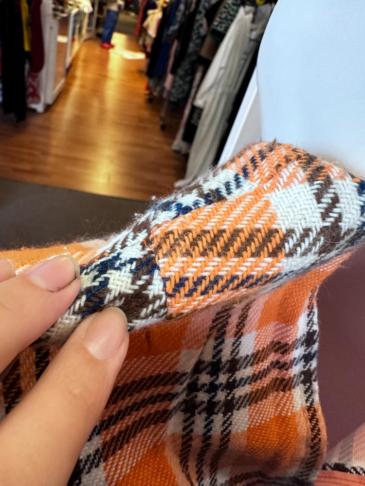 1960s Plus Size Knit Dress Orange Plaid XL