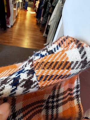 1960s Plus Size Knit Dress Orange Plaid XL