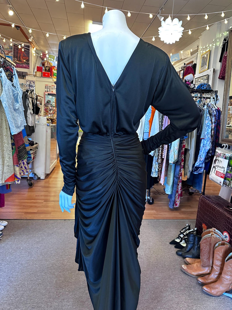 1980's Fishtail Ruching Mermaid Style Black Revenge Dress