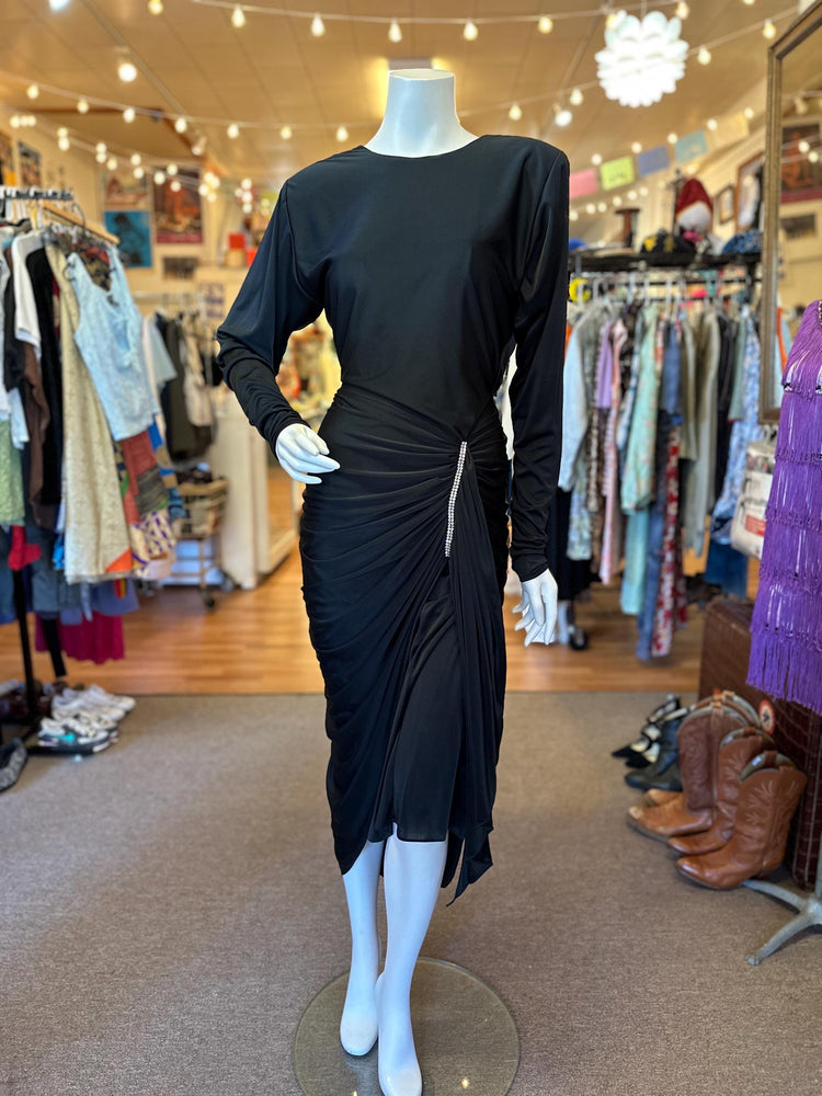 1980's Fishtail Ruching Mermaid Style Black Revenge Dress