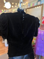 1930's Black Velvet Ruffle Bow Top