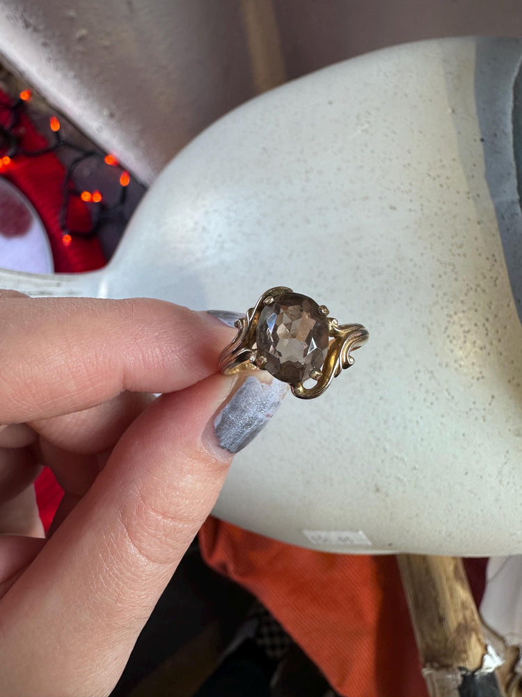 Vintage Smoked Quartz 1/20 K Gold Filled Cocktail Ring