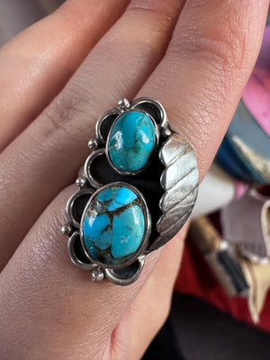 Sterling Silver Navajo 2 piece leaf Turquoise Ring