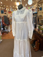 1970s Edwardian-Inspired Prairie Dress – Swiss Dot Fabric, Size XS