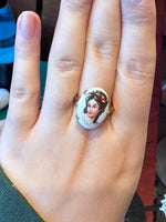 Vintage Hand Painted Limoges Cameo Porcelain Gold Filled. Stamped Gold Filled Ring