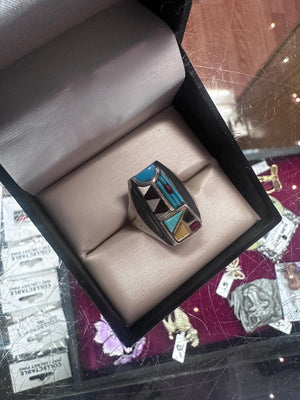 Vintage Designer Zuni Cobblestone Inlay Navajo Turquoise Ring SIZE 10