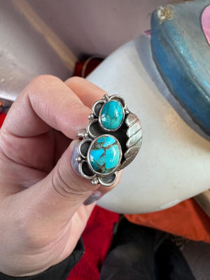 Sterling Silver Navajo 2 piece leaf Turquoise Ring