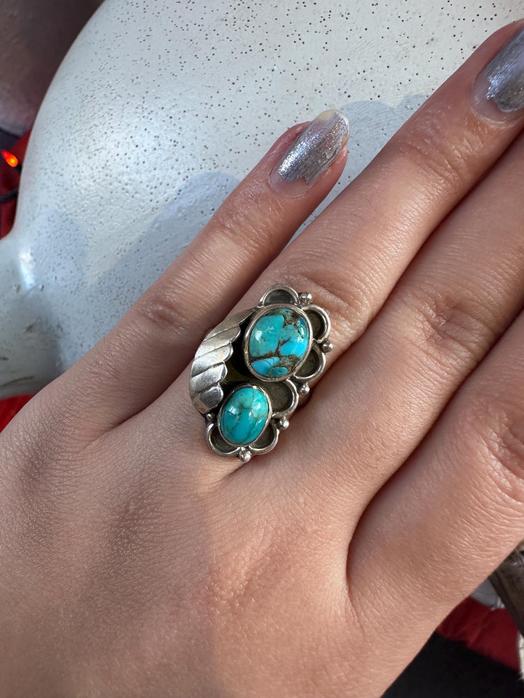 Sterling Silver Navajo 2 piece leaf Turquoise Ring