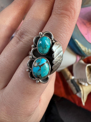 Sterling Silver Navajo 2 piece leaf Turquoise Ring