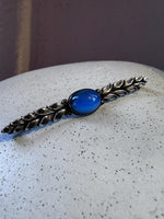 Antique Sterling Silver Bar Pin Leaves and Blue Stone