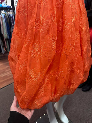 1950's  Juniors Orange Embroidered Formal Dress AS IS XS Fireworks Bubble Skirt