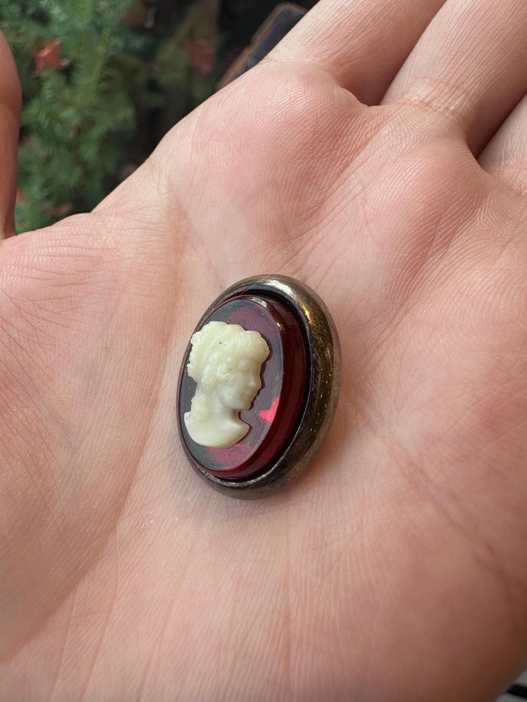 Vintage Sterling Silver White and Red Glass Cameo Pendant Slide