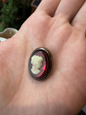 Vintage Sterling Silver White and Red Glass Cameo Pendant Slide