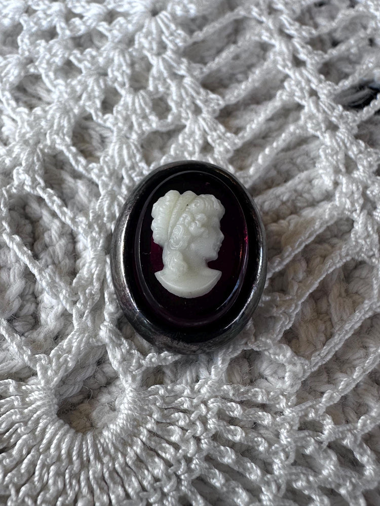 Vintage Sterling Silver White and Red Glass Cameo Pendant Slide