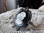 Vintage Art Deco Sterling Silver Black Marcasite Cameo Ring Size 8