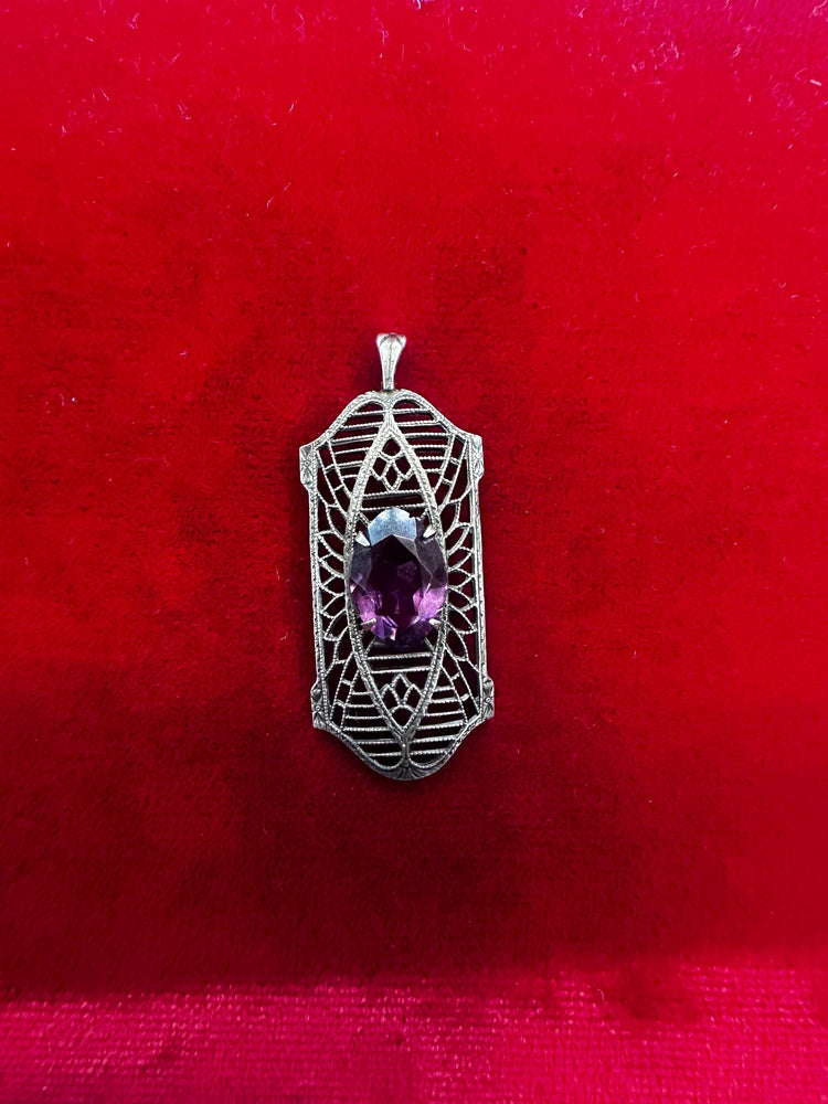 Sterling Silver Vintage Art Deco Amethyst Filigree Pendant