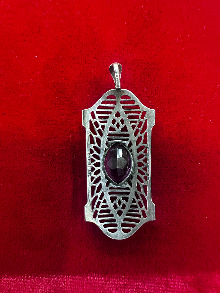 Sterling Silver Vintage Art Deco Amethyst Filigree Pendant