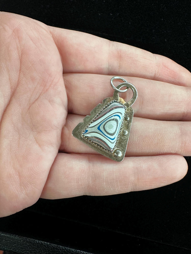 Silver Handmade Fun and Shiny Fordite Pendant