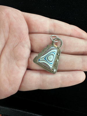 Silver Handmade Fun and Shiny Fordite Pendant