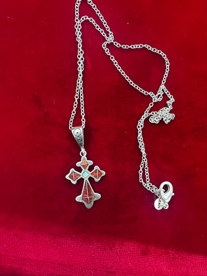 Sterling Silver Red Jasper and Opal Cross Pendant necklace