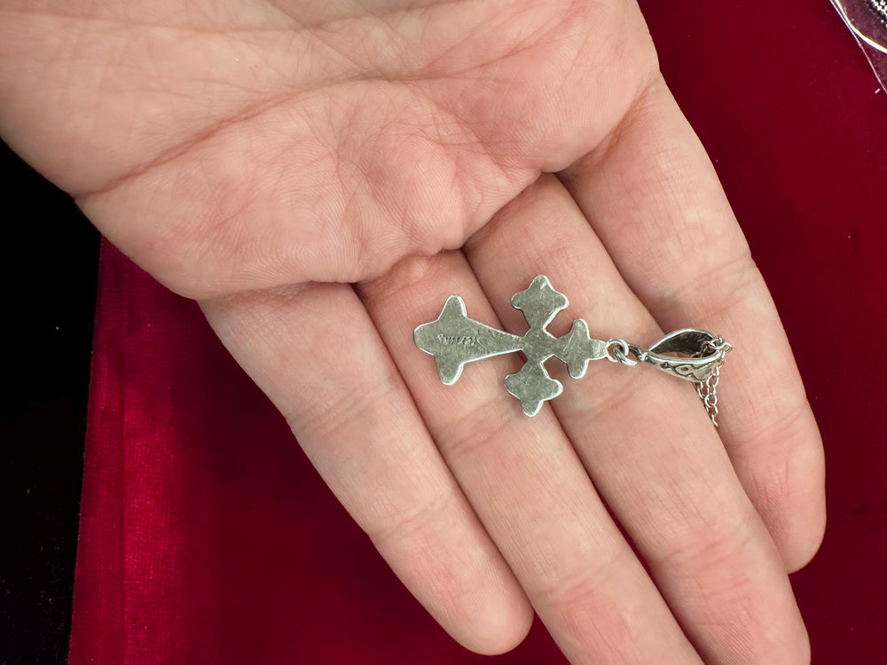 Sterling Silver Red Jasper and Opal Cross Pendant necklace