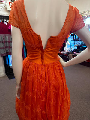 1950's  Juniors Orange Embroidered Formal Dress AS IS XS Fireworks Bubble Skirt