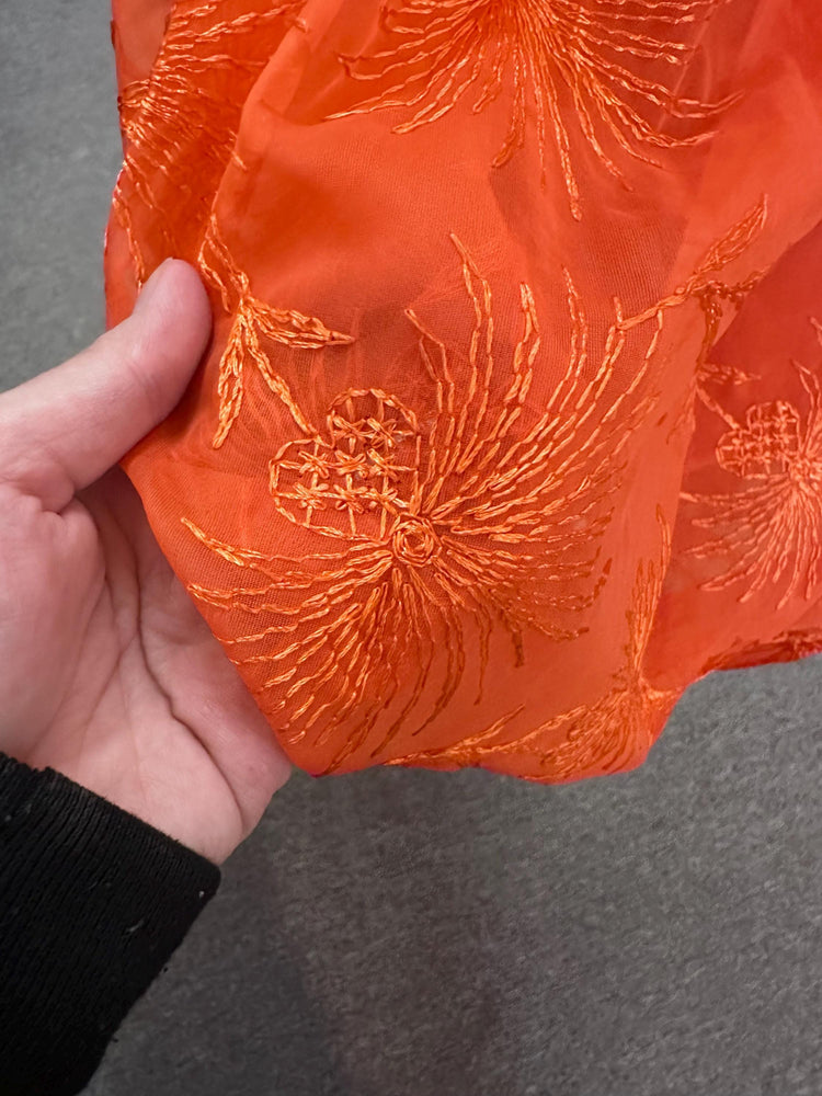 1950's  Juniors Orange Embroidered Formal Dress AS IS XS Fireworks Bubble Skirt