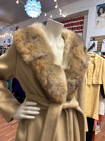 Vintage 60's Camel Color Wool with Real Fur Hood Robe Coat.