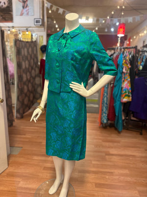 1960's Marcy Allen Two piece Brocade Silk Wiggle Dress with jacket