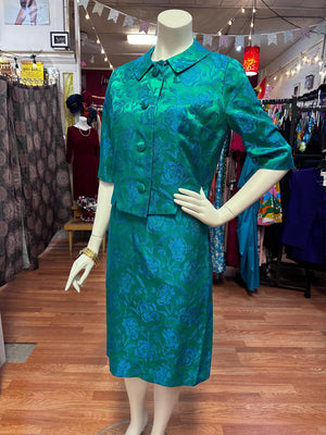 1960's Marcy Allen Two piece Brocade Silk Wiggle Dress with jacket