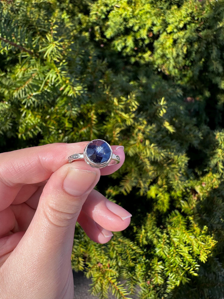 Art Deco Blue Saphire Sterling Silver Ring size 6.5