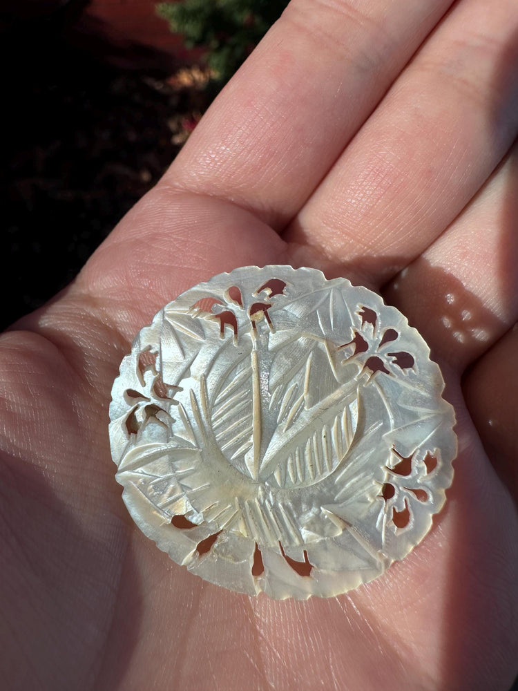 Vintage Mother of Pearl Hand Carved Brooch