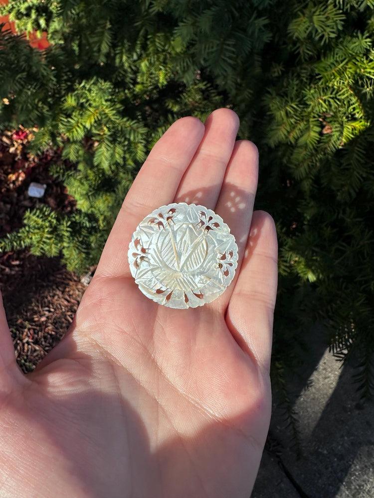 Vintage Mother of Pearl Hand Carved Brooch