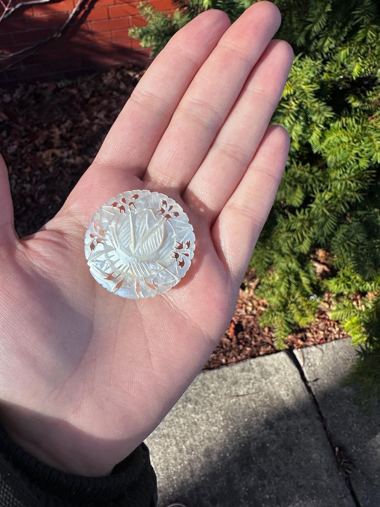 Vintage Mother of Pearl Hand Carved Brooch