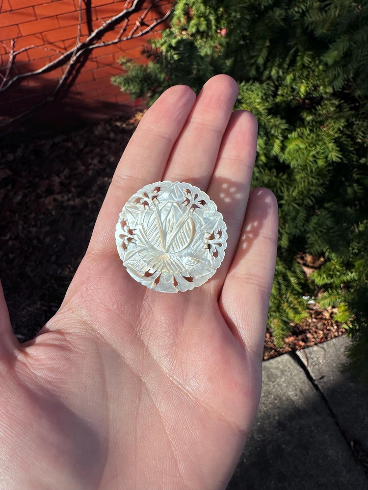 Vintage Mother of Pearl Hand Carved Brooch