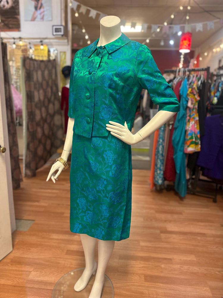 1960's Marcy Allen Two piece Brocade Silk Wiggle Dress with jacket