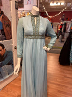 70s Disco Baby Vintage Baby blue and Gold Palazzo Pants Jumpsuit