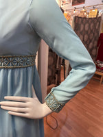 70s Disco Baby Vintage Baby blue and Gold Palazzo Pants Jumpsuit