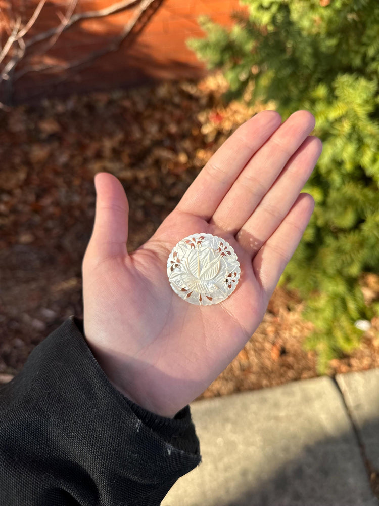 Vintage Mother of Pearl Hand Carved Brooch