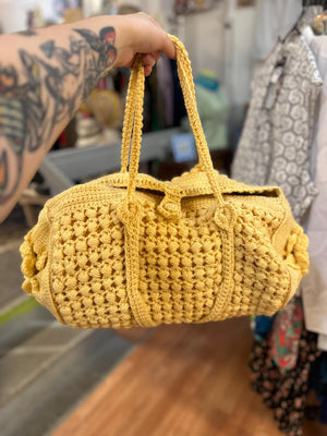 Huge Hand Crocheted Duffle Tote Bag Vintage SALE