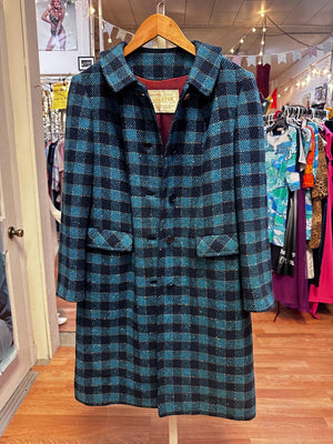 1960's Vintage Blue Plaid Wool Coat Rare Pendleton