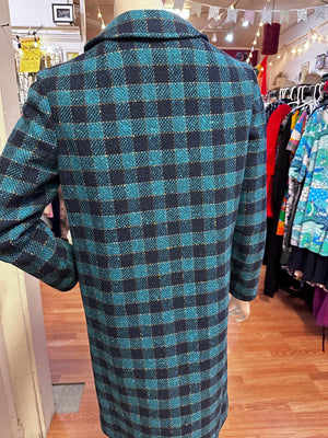 1960's Vintage Blue Plaid Wool Coat Rare Pendleton