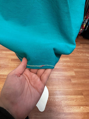 Traditional Mexican Oaxaca Huipil – Hand-Embroidered Teal Blouse (Size M/L)