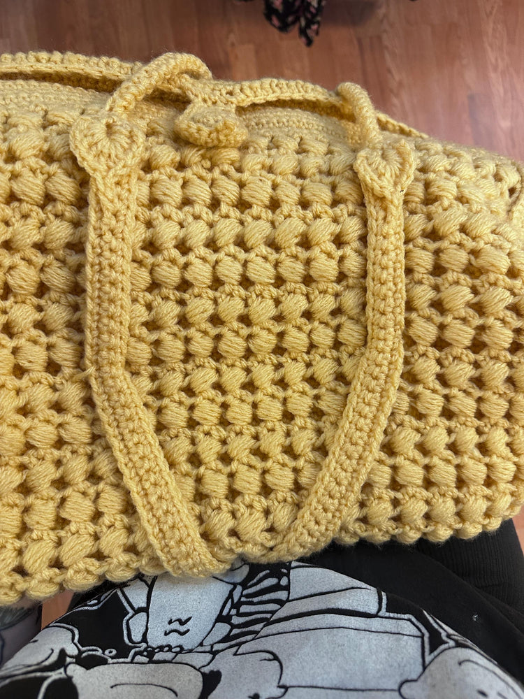 Huge Hand Crocheted Duffle Tote Bag Vintage SALE