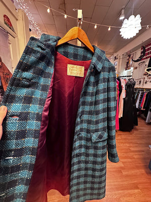 1960's Vintage Blue Plaid Wool Coat Rare Pendleton
