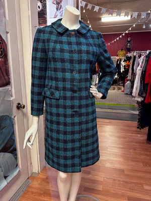 1960's Vintage Blue Plaid Wool Coat Rare Pendleton