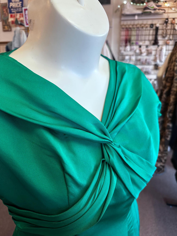 1950s Vintage Emerald Green Cocktail Wiggle Dress – Size L (Curvy Fit) – As-Is