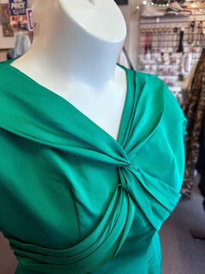 1950s Vintage Emerald Green Cocktail Wiggle Dress – Size L (Curvy Fit) – As-Is