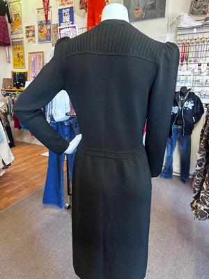 Iconic 1980s Vintage St. John Knit Dress – Faux Wrap Style with Accent Buttons